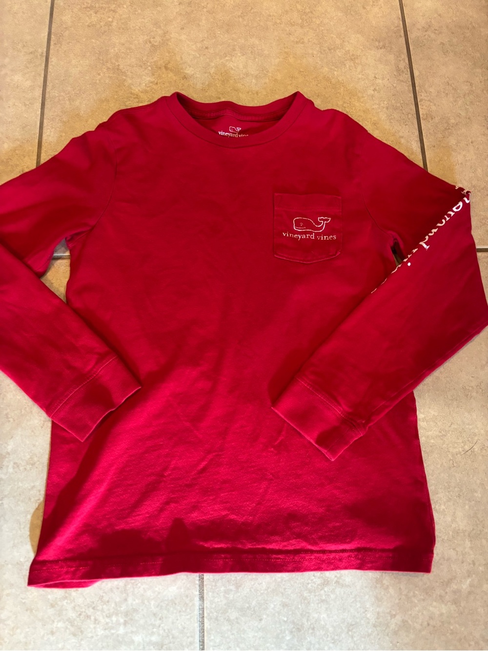 Vineyard Vines Kids Long-Sleeve Pocket Tee in Bright Red